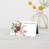 Roze Blauwgroen Bourgogne Floral Wedding Plaatskaartje (Achterkant)