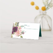 Roze Blauwgroen Bourgogne Floral Wedding Plaatskaartje (Voorkant)