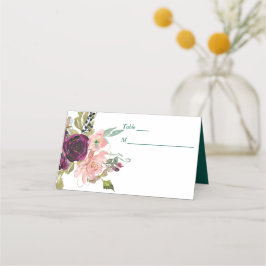 Roze Blauwgroen Bourgogne Floral Wedding Plaatskaartje