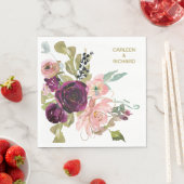 Roze Blauwgroen Bourgogne Floral Wedding Servet (Insitu)