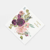 Roze Blauwgroen Bourgogne Floral Wedding Servet (Hoek)
