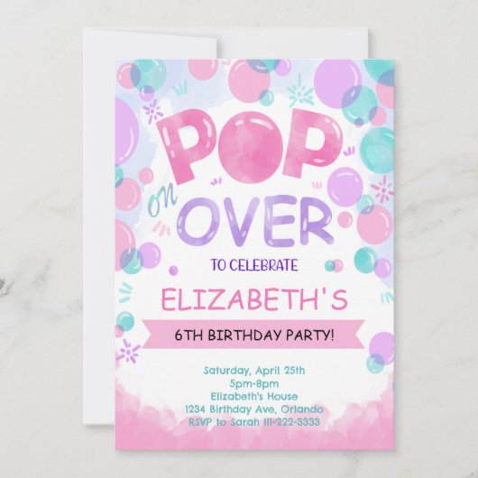 Roze Blauwgroen Bubbles Verjaardagsuitnodiging Kaart (Voorkant)