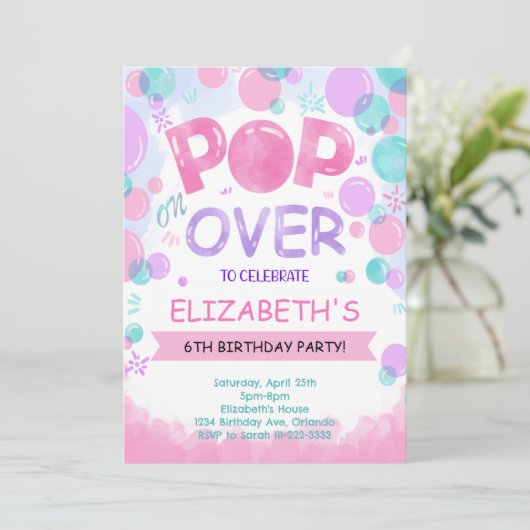 Roze Blauwgroen Bubbles Verjaardagsuitnodiging Kaart (Staand voorkant)