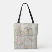 Roze blauwgroen canvas tas  vogel (Achterkant)