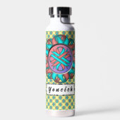 Roze-Blauwgroen Clover Ribbon van Kenneth Yoncich Waterfles (Links)