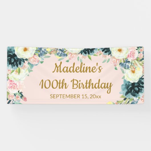  Roze Blauwgroen Cream Floral 100th Spandoek (Horizontaal)