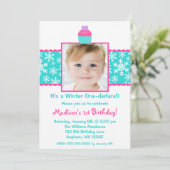 Roze Blauwgroen Cupcake Snowflake Birthday Girl Fo Kaart (Staand voorkant)