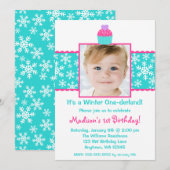 Roze Blauwgroen Cupcake Snowflake Birthday Girl Fo Kaart (Voorkant / Achterkant)