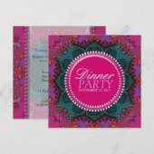 Roze Blauwgroen Dames Diner Uitnodiging (Voorkant / Achterkant)