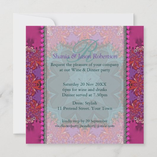 Roze Blauwgroen Dames Diner Uitnodiging (Achterkant)