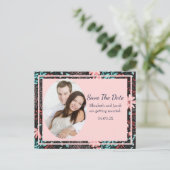 Roze & Blauwgroen Donker Bloemen Foto Save the Dat Briefkaart (Staand voorkant)