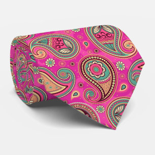 Roze blauwgroen elegant paisley patroon stropdas