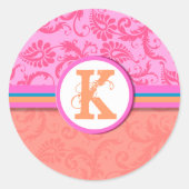 Roze Blauwgroen en koraaldamesmonogram Weddenschap Ronde Sticker (Voorkant)