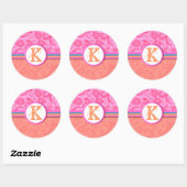 Roze Blauwgroen en koraaldamesmonogram Weddenschap Ronde Sticker (Vel)