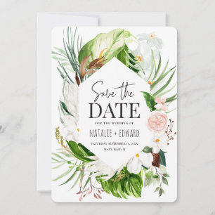 Roze, blauwgroen en orchidee tropische floraal save the date