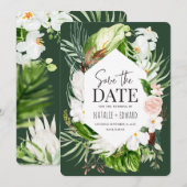Roze, blauwgroen en orchidee tropische floraal save the date (Voorkant / Achterkant)