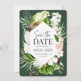 Roze, blauwgroen en orchidee tropische floraal save the date