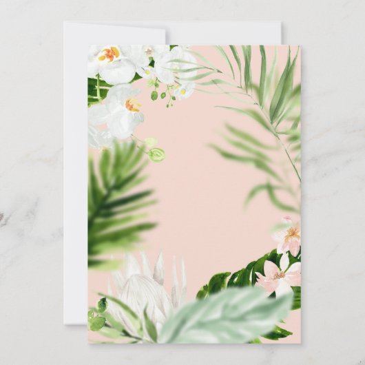 Roze, blauwgroen en orchidee tropische floraal save the date (Achterkant)