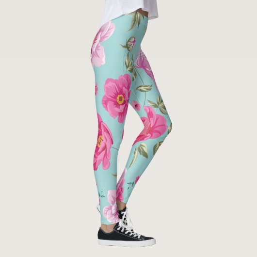  roze blauwgroen floraal leggings (Rechts)