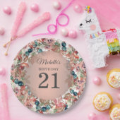 Roze Blauwgroen Floral 21e verjaardag Papieren Bordje (Feest)