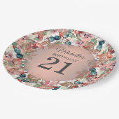 Roze Blauwgroen Floral 21e verjaardag Papieren Bordje (Gekanteld)