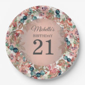 Roze Blauwgroen Floral 21e verjaardag Papieren Bordje (Voorkant)