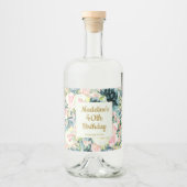  Roze Blauwgroen Floral 40e volwassen verjaardag Likeurfles Etiket (Voorkant)