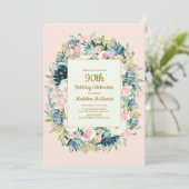  Roze Blauwgroen Floral 90ste verjaardag van de vr Kaart (Staand voorkant)