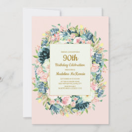  Roze Blauwgroen Floral 90ste verjaardag van de vr Kaart