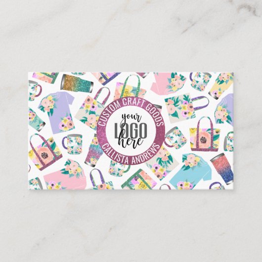 Roze Blauwgroen Floral Glitter Etsy Home Crafter L Visitekaartje (Voorkant)
