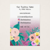 Roze Blauwgroen Floral Glitter Logo Ketting displa Visitekaartje (Achterkant)