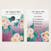 Roze Blauwgroen Floral Glitter Logo verouderingssc Visitekaartje (Voorkant /achterkant)