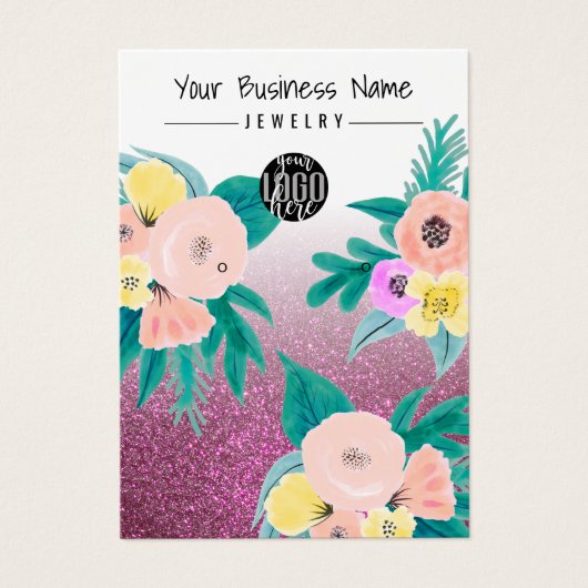 Roze Blauwgroen Floral Glitter Logo verouderingssc Visitekaartje (Voorkant)