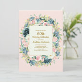 Roze Blauwgroen Floral Women's 60th Birthday Kaart (Staand voorkant)