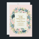 Roze Blauwgroen  Floral Women's 60th Birthday Kaart<br><div class="desc">Elegant blush roze en ivoorcrème waterverf floral  uitnodiging voor vrouwen op de 60ste verjaardag. De tekst op deze kaart is volledig aanpasbaar,  dus ontwerp het voor iedereen van om het even welke leeftijd of voor om het even welke speciale gelegenheid. Neem contact met me op voor hulp.</div>