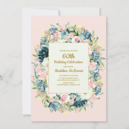 Roze Blauwgroen  Floral Women's 60th Birthday Kaart