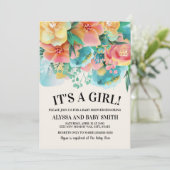 Roze Blauwgroen geel Baby shower Kaart (Staand voorkant)