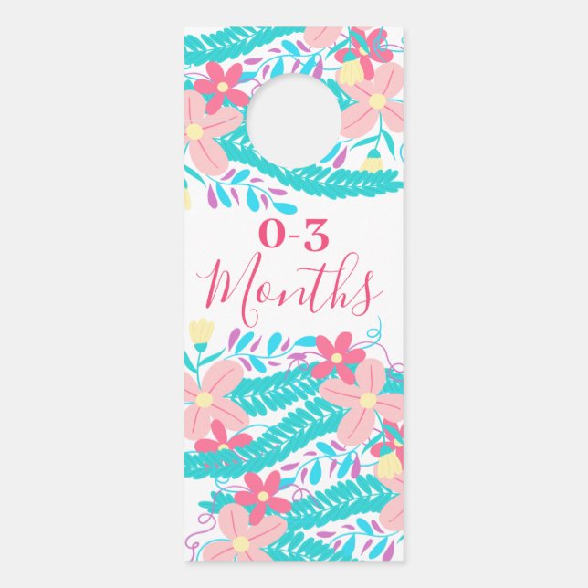 Roze Blauwgroen Geel Bloemen Baby Closet Divider Deurhanger (Voorkant)