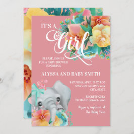 Roze Blauwgroen geel plantaardig olifant, babymeis Kaart