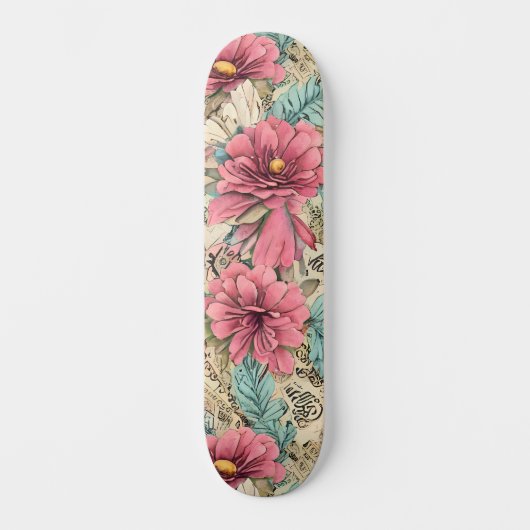  Roze & Blauwgroen  Geïnspireerde Bloemen Persoonlijk Skateboard (Voorkant)