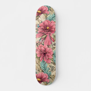 Roze & Blauwgroen Geïnspireerde Bloemen Persoonlijk Skateboard