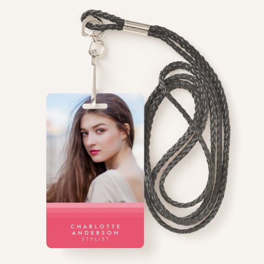 Roze & Blauwgroen gelaagde foto Badge (Voorkant met draagriem)