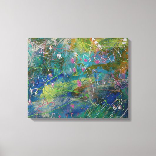 Roze Blauwgroen Gele Abstracte Kunst op Canvas Afdruk (Voorkant)