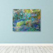 Roze Blauwgroen Gele Abstracte Kunst op Canvas Afdruk (Insitu (Houten vloer))