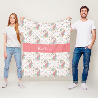 Roze Blauwgroen Gele Eenhoorn Kleurrijk Fleece Deken