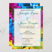 Roze Blauwgroen Gerber Daisy Flowers Wedding Invit Kaart (Voorkant / Achterkant)