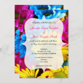 Roze Blauwgroen Gerber Daisy Flowers Wedding Invit Kaart (Voorkant / Achterkant)