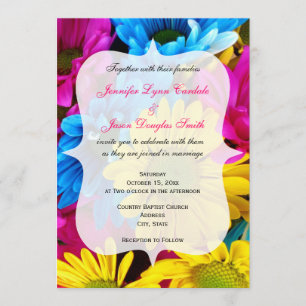Roze Blauwgroen Gerber Daisy Flowers Wedding Invit Kaart