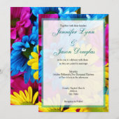 Roze Blauwgroen Gerber Daisy Flowers Wedding Invit Kaart (Voorkant / Achterkant)