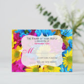 Roze Blauwgroen Gerber Daisy Flowers Wedding RSVP (Staand voorkant)